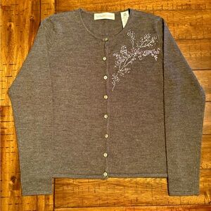 Valerie Stevens Extra-Fine Merino Wool Cardigan W/Embroidery & Beading PM NWOT